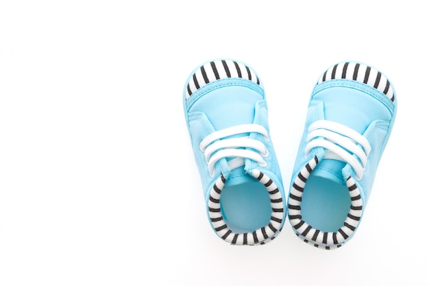 Top view of blue baby shoes