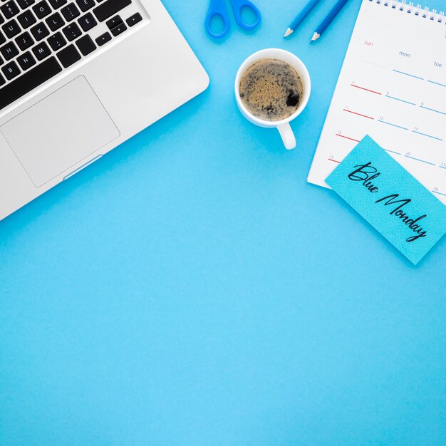 top view of blue monday concept with copy space