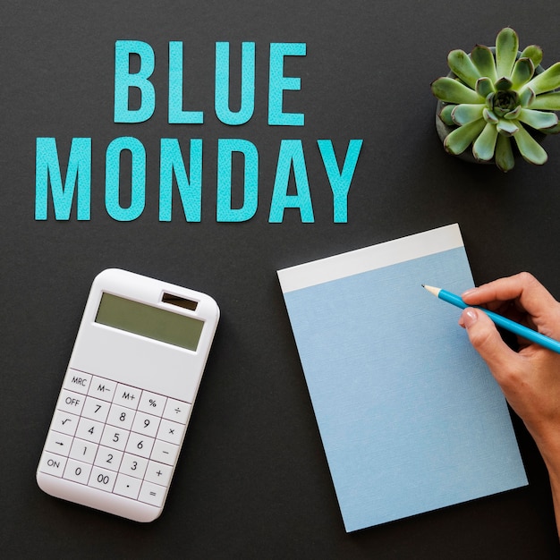 Top view of blue monday concept with copy space