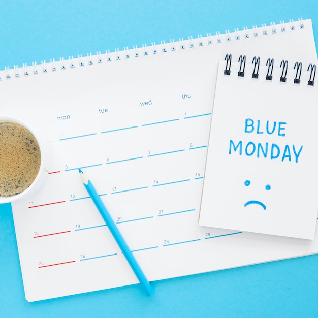 Вид сверху концепции синий понедельник