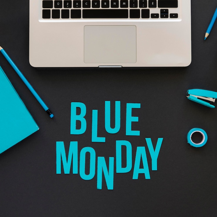 Free Photo top view of blue monday concept
