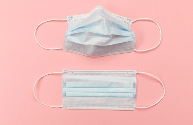Top view blue surgical masks
