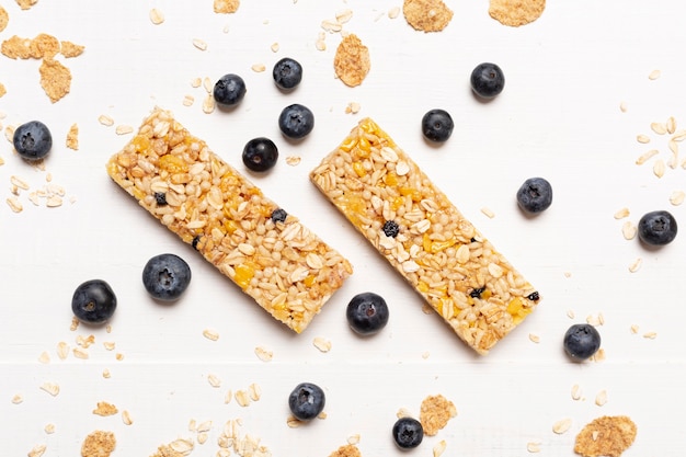 Free photo top view blueberry snack bars