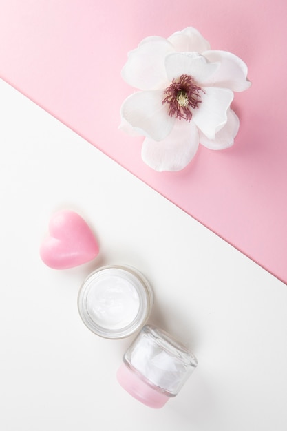 Top view of body butter and hibiscus