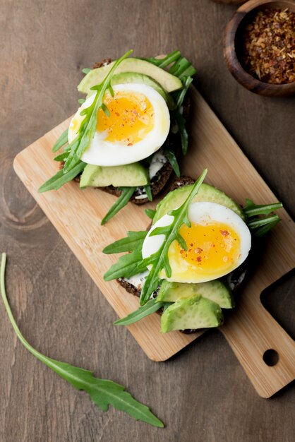 Top view boiled egg on a cutting board