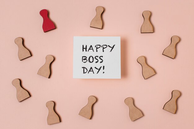 Top view boss's day arrangement with pawns