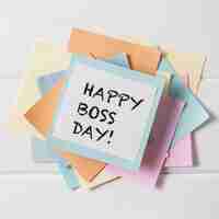 Free photo top view boss's day arrangement with sticky notes