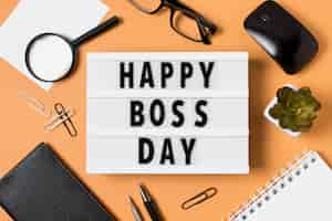 Free photo top view boss's day assortment on orange background