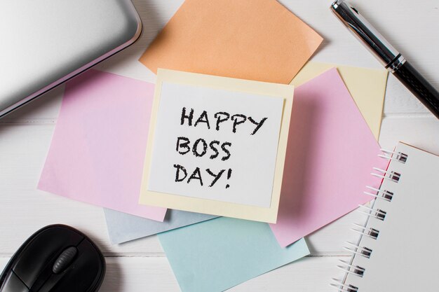 Top view boss's day assortment with sticky notes