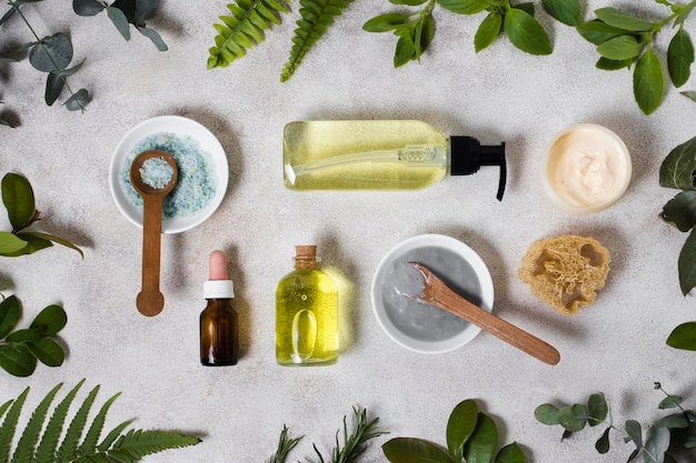 Top view bottle of natural oil