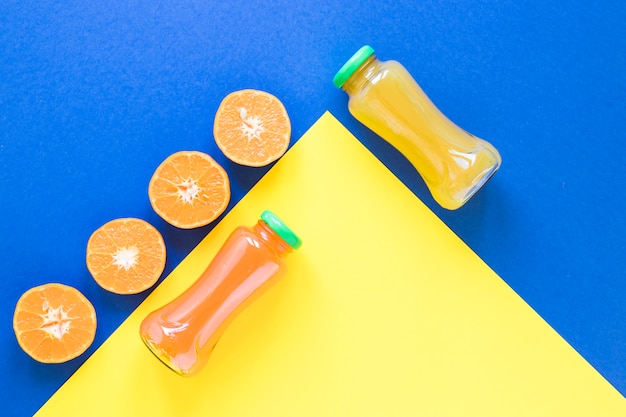 Top view bottle with grapefruit smoothie