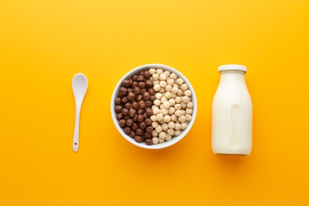 Top view bowl filled with tasty cereal