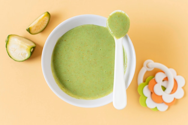 Top view bowl with baby food