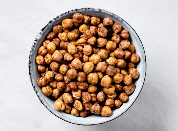 Top view of bowl with hazelnuts