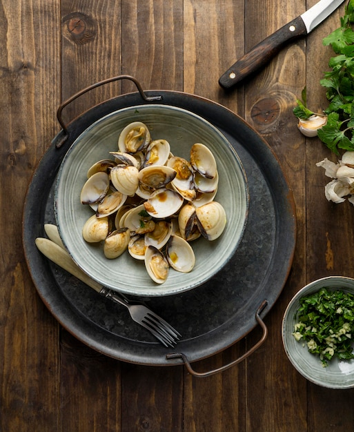 Top view bowl with shells arrangement