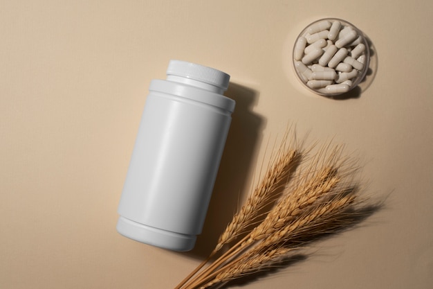 Top view brain booster pills  still life