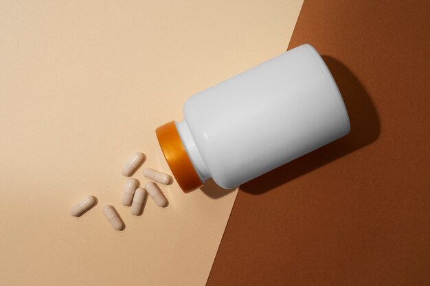 Top view brain booster pills  still life