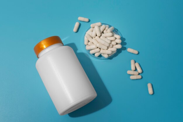 Top view brain booster pills  still life