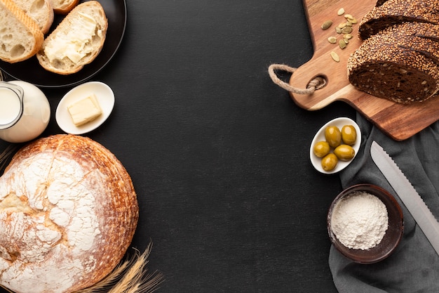 Vista dall'alto del concep di pane con copia spazio