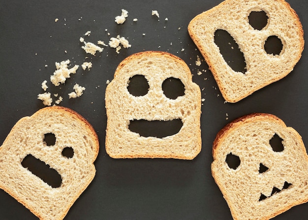 Free photo top view bread expressing emotions