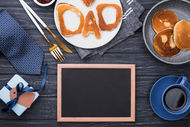 Top view bread letters for father's day empty frame