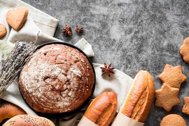 Top view bread mix with star anise