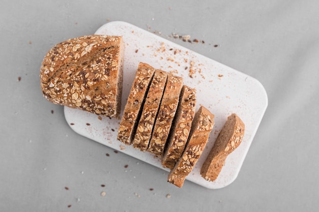 Top view bread slices on white plate