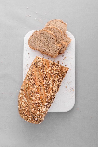 Top view bread on white board