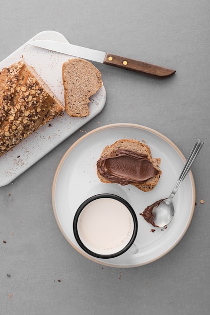 Top view bread with chocolate cream