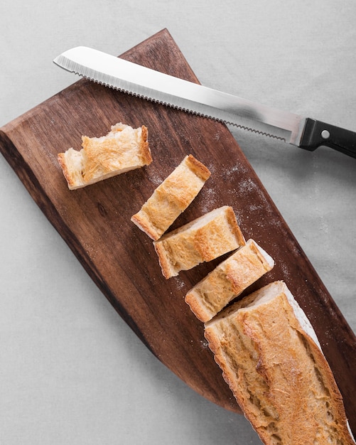 Top view bread on wooden board