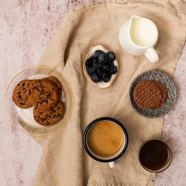 Top view of breakfast elements