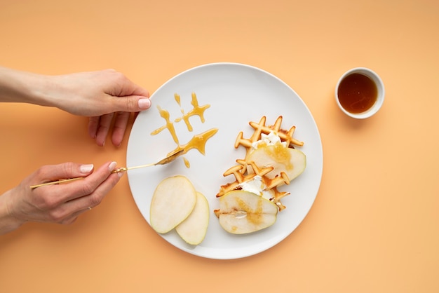 Top view breakfast meal arrangement