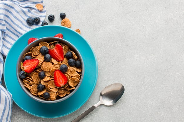 Top view breakfast with cereals