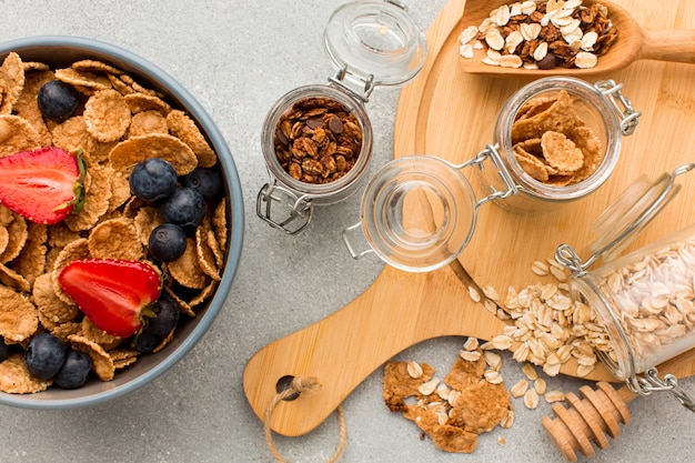 Top view breakfast with cereals