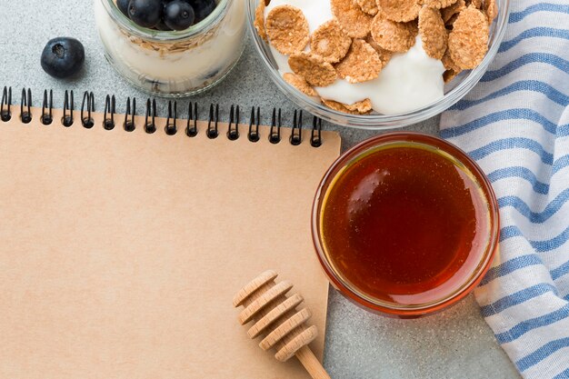 Top view breakfast with cereals