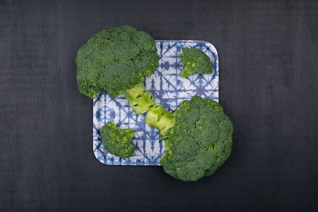 Top view broccoli vegetable in plate organic food