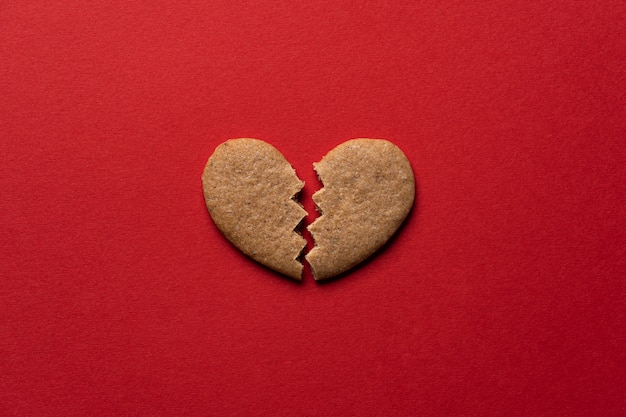 Top view broken cookie heart