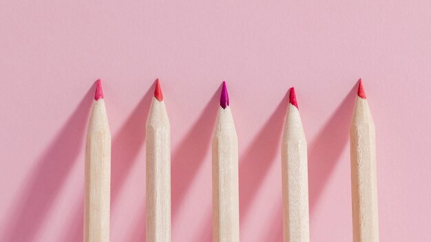 Top view bunch of colourful pencils