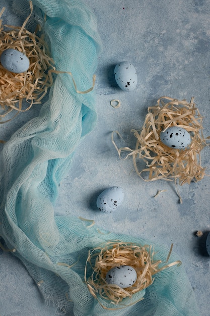 Top view bunch of easter eggs on the table