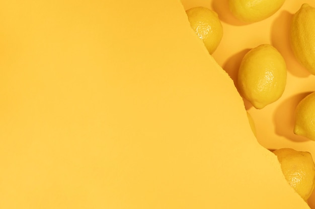 Top view bunch of lemons with copy space