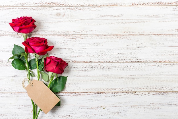 Top view bunch of red roses with copy space