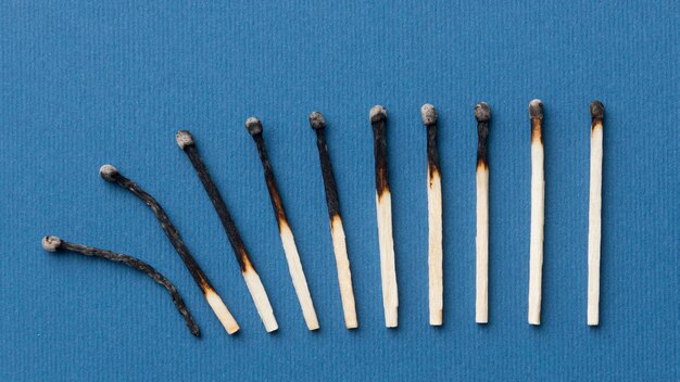 Top view burnt matches arrangement