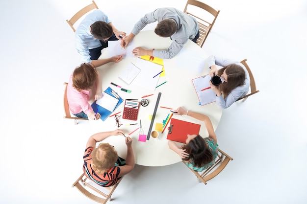 Free photo top view of business team on workspace wall