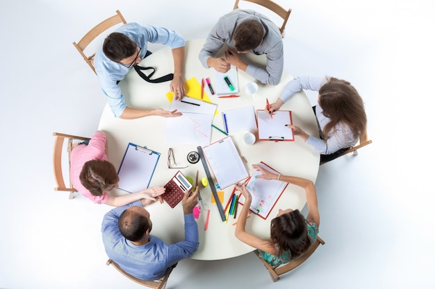 Top view of business team on workspace