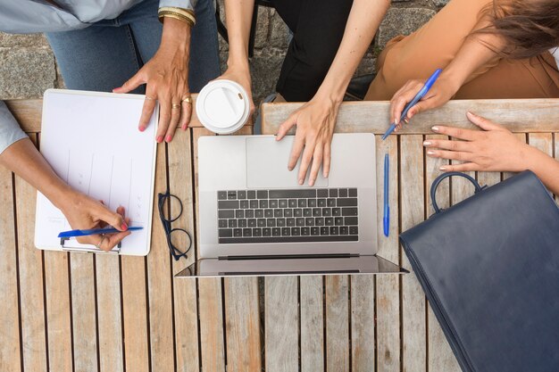 Top view business women working outside