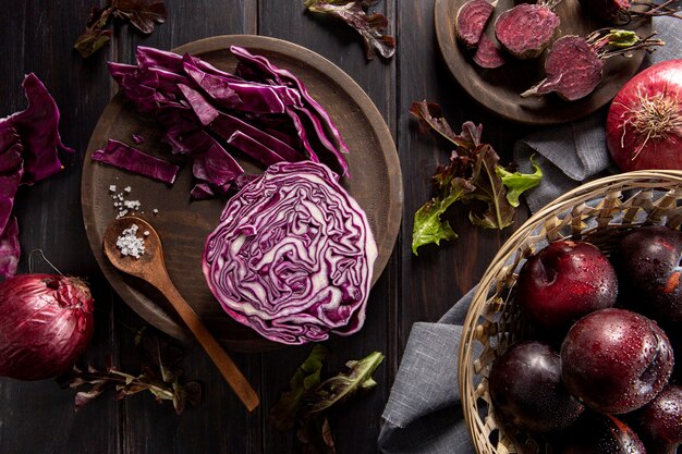 Top view of cabbage with onions