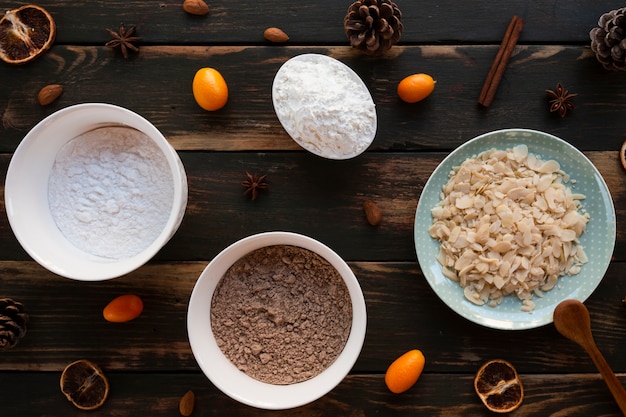 Top view of cake ingredients