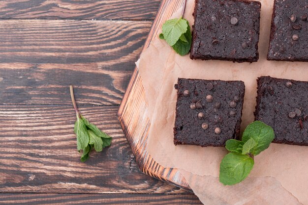 Top view of cake with mint