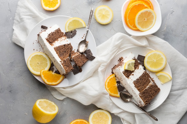 Top view cake with orange slices