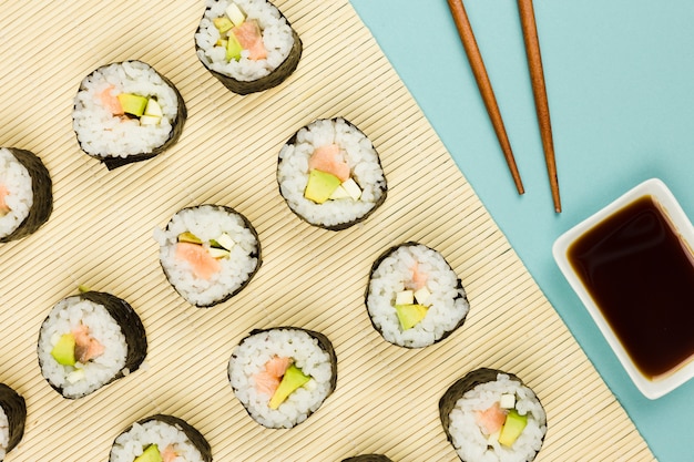 Top view of california rolls